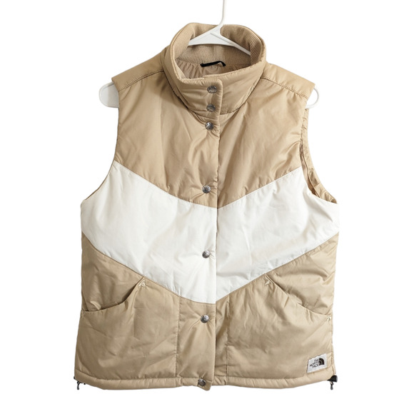 The North Face Sylvester Vest Hawthorne Khaki/White Retro Vest Small Petite - Picture 2 of 7